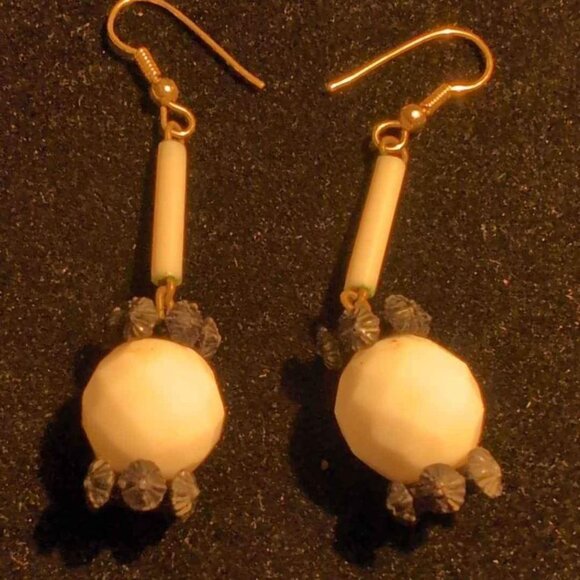 Vintage White and Black Beaded Dangle Earrings Blue#48 - Picture 5 of 5